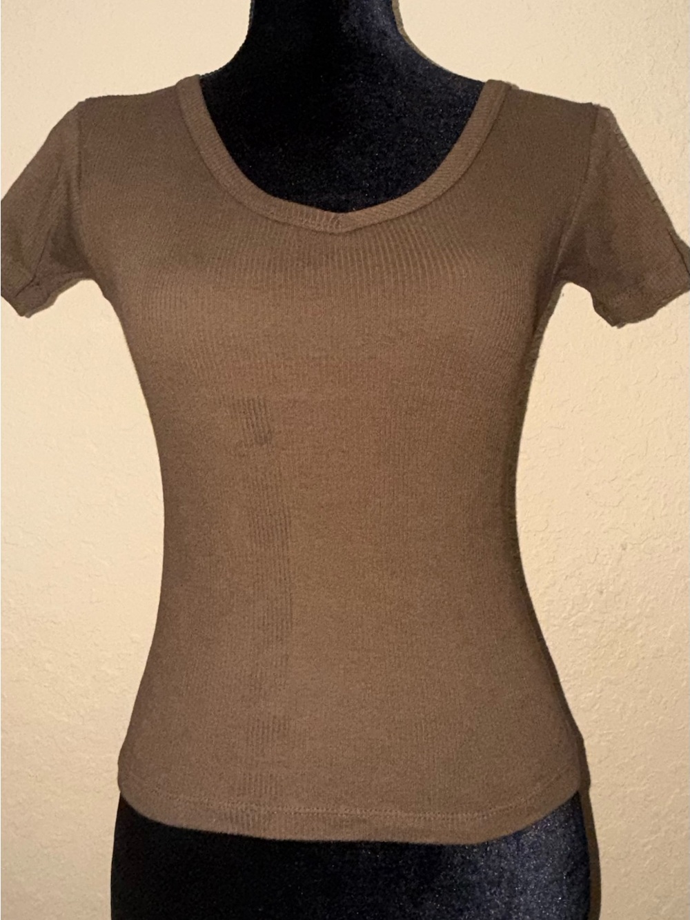 Hard Tail Brown V-Neck Ribbed Short Sleeve Top one Size Made in USA